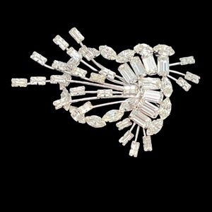 VINTAGE STAR ART STERLING CLEAR RHINESTONE CRYSTAL BROOCH PENDANT